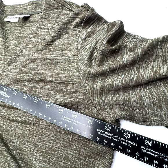 CHICOS 3 Women XL 2 Piece Pantsuit Set Olive Green Textured Squares Jacket Pants - Picture 7 of 12
